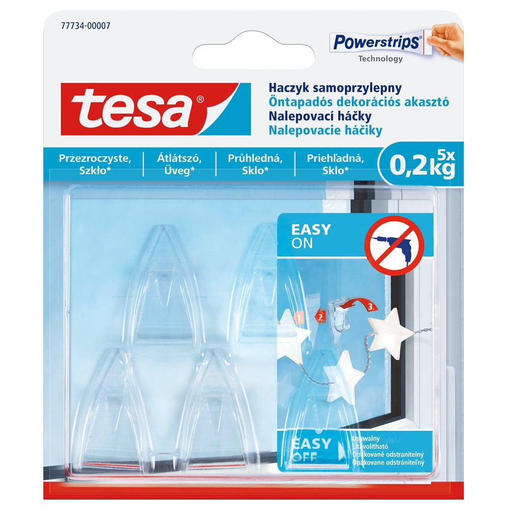 Akasztó öntapadós műanyag 0,2 kg teherbírású 5 darab/bliszter Tesa Powerstrips átlátszó kép