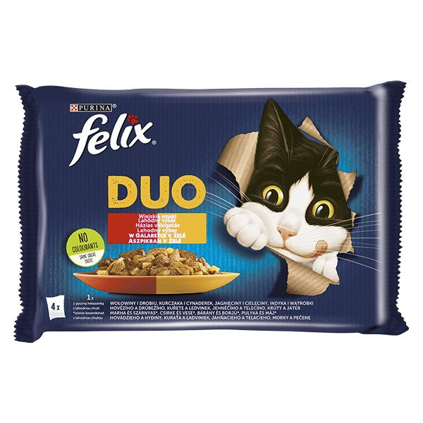 Állateledel alutasakos FELIX Fantastic DUO macskáknak házias válogatás aszpikban 4x85 g