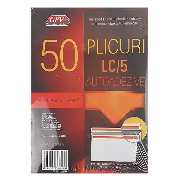 Boríték GPV LC/5 öntapadós bélésnyomott 162x229mm 50 darabos