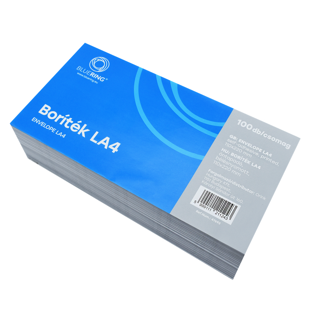 Boríték LA4 öntapadó bélésnyomott 110×220mm Bluering® 100 db/csom fehér kép