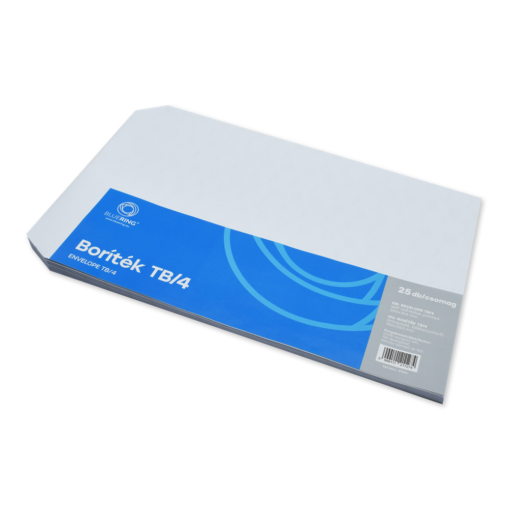 Boríték TB/4 öntapadó bélésnyomott 250x353mm Bluering® 25 db/csom fehér kép