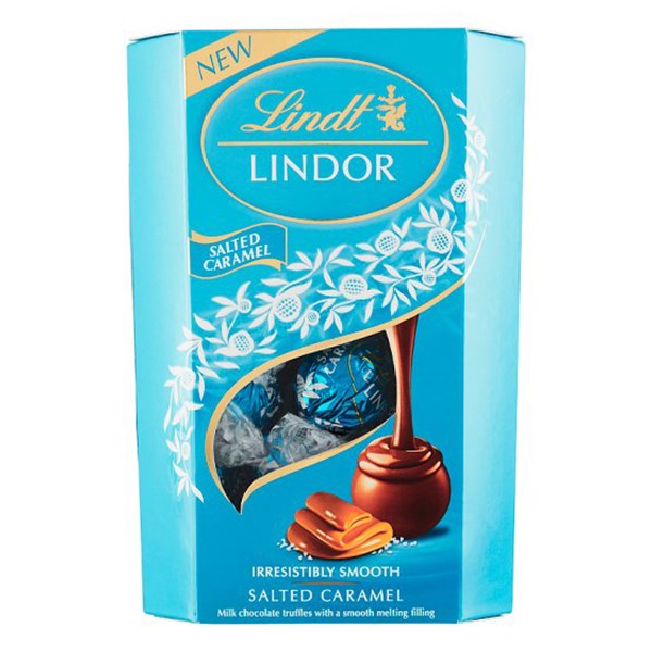 Csokoládé LINDT Lindor Salted Caramel csokoládé golyók díszdobozban 200 g