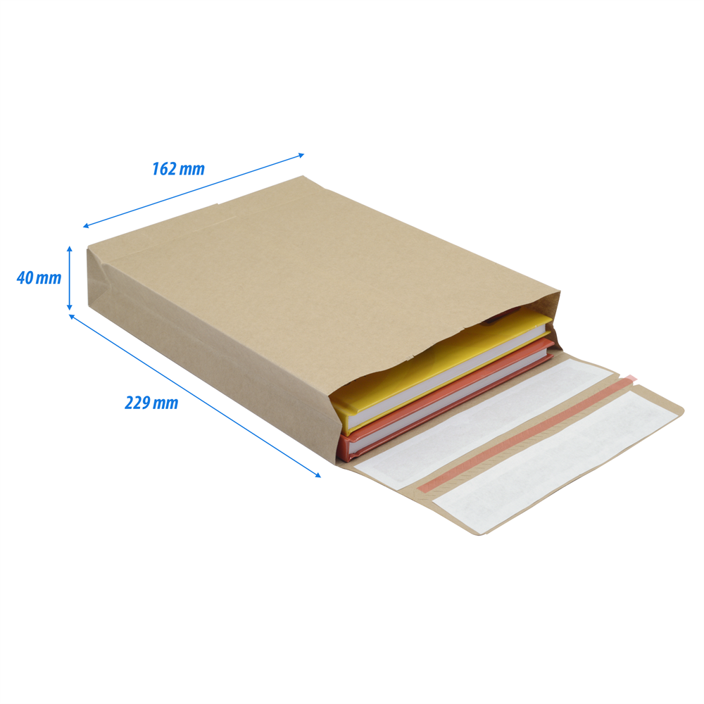 Csomagküldő webshop tasak 162x229x40mm, erős kraft papírból 250 db/doboz, E-green barna kép