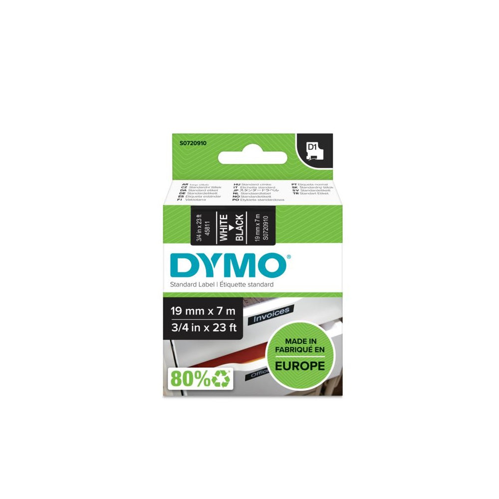 Feliratozógép szalag Dymo D1 S0720910/45811 19mmx7m, ORIGINAL, fehér/fekete kép