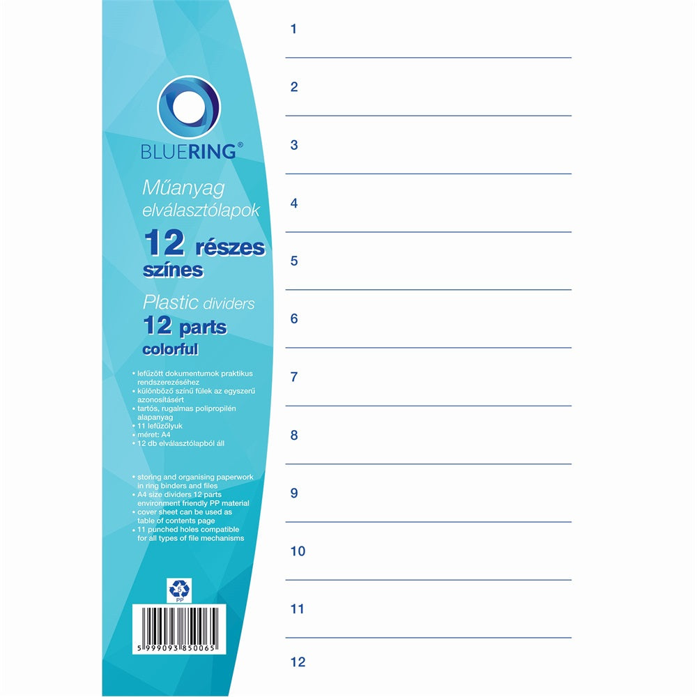 Elválasztólap, színes műanyag 12 részes Bluering® kép