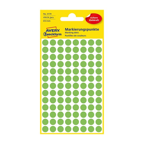 Etikett AVERY 3179 jelölőpont 8mm neon zöld 416 darabos