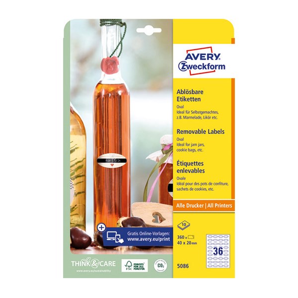 Etikett AVERY L5086 40x20mm ovális visszaszedhető 10 íves