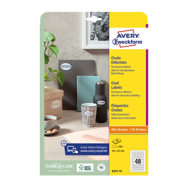 Etikett AVERY L6241-10 40x20 mm univerzális ovális 10 íves