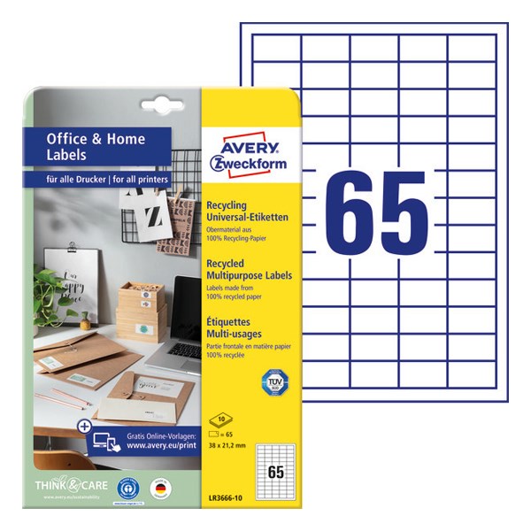 Etikett AVERY LR3666-10 38x21,2mm környezetbarát 650 címke/doboz 10 ív/doboz