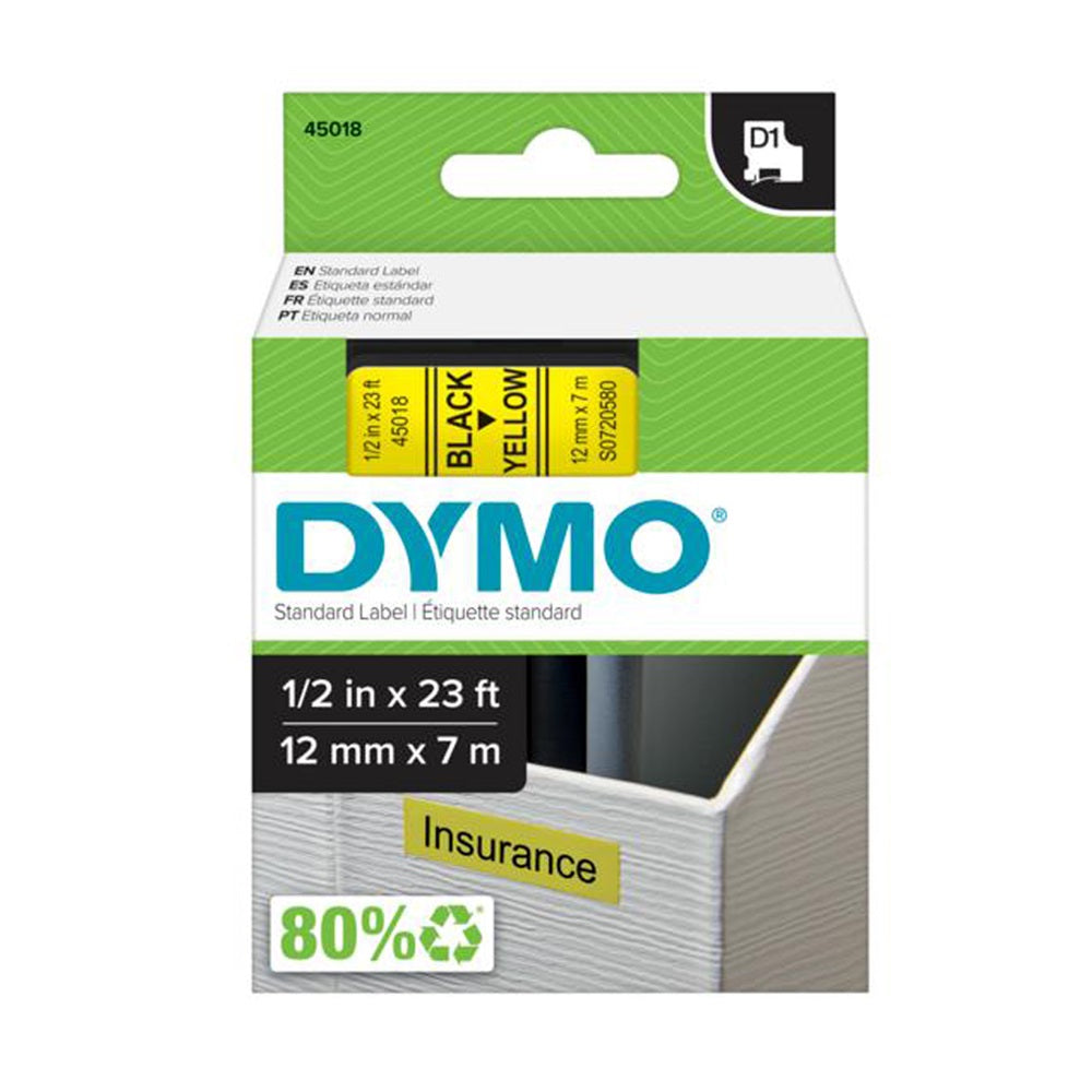 Feliratozógép szalag Dymo D1 S0720580/45018 12mmx7m ORIGINAL fekete/sárga kép