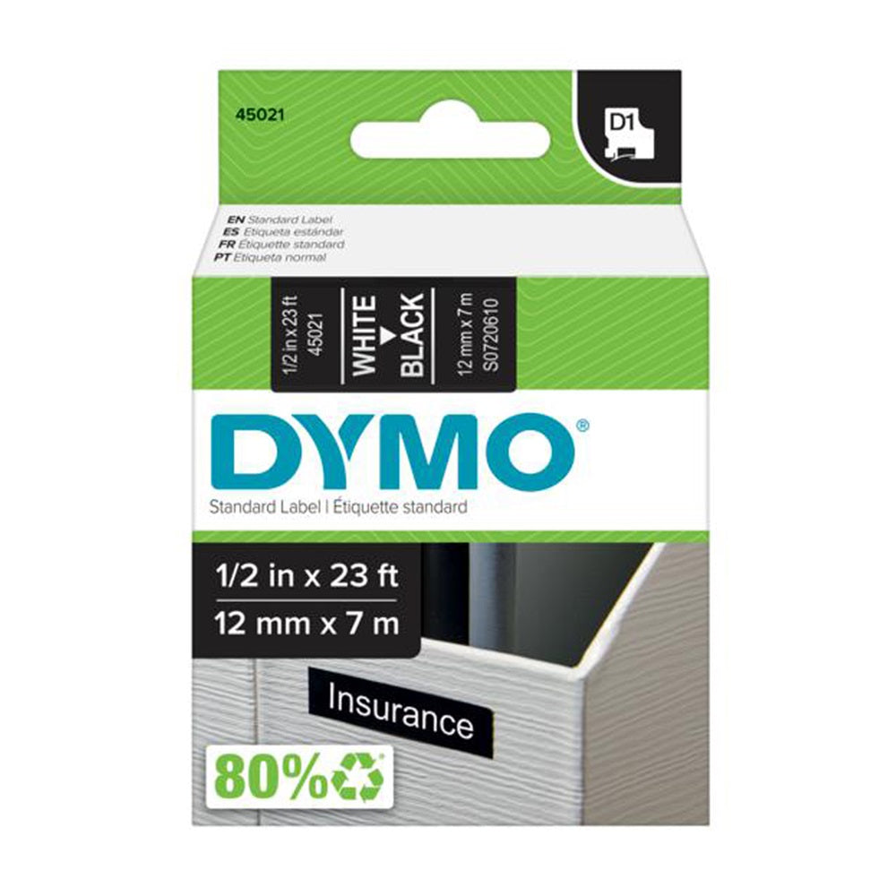 Feliratozógép szalag Dymo D1 S0720610/45021 12mmx7m ORIGINAL fehér/fekete kép