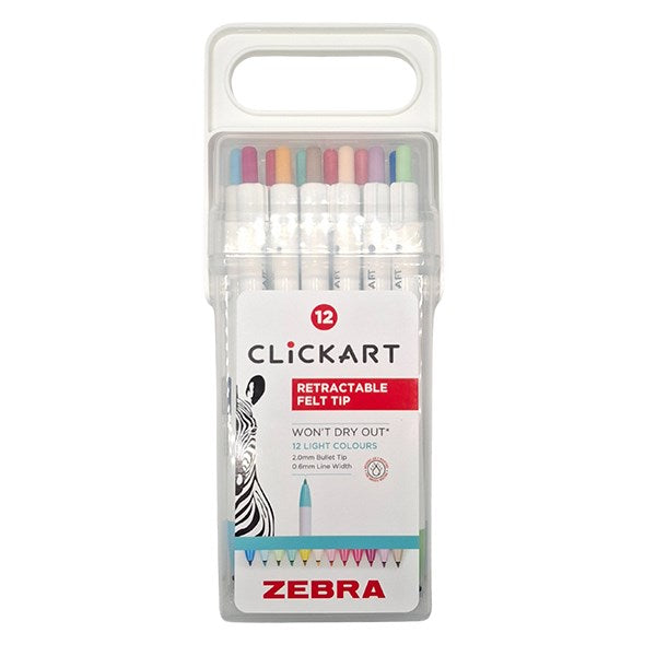 Filctoll ZEBRA ClickArt nyomógombos vízbázisú 12 darabos