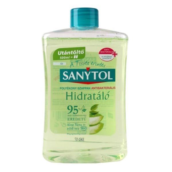 Folyékony szappan utántöltő SANYTOL zöld tea és aloe vera 500 ml