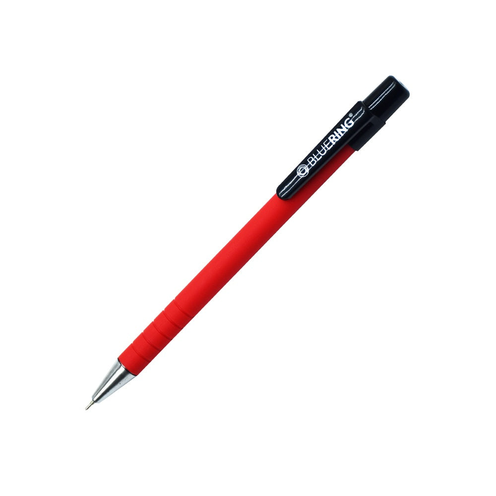 Golyóstoll nyomógombos, gumírozott piros test, Bluering® X6, írásszín piros kép