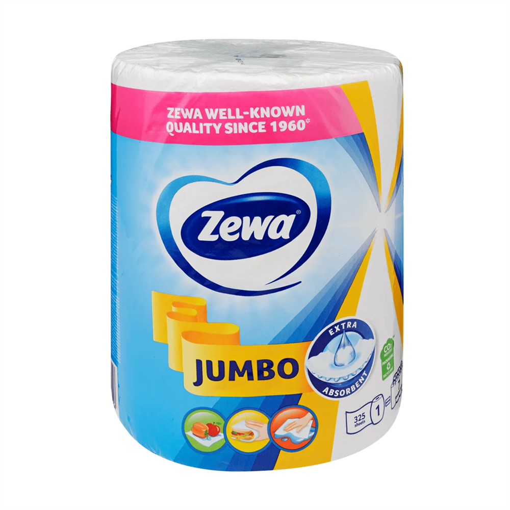 Háztartási papírtörlő kéztörlő 2 rétegű 325 lap/tekercs Zewa Jumbo fehér kép