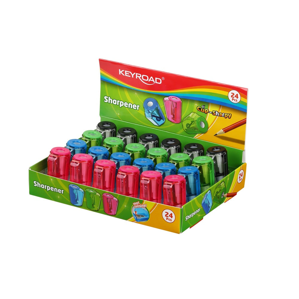 Hegyező 1 lyukú tartályos 24 db/display Keyroad Cup Sharpy vegyes színek kép