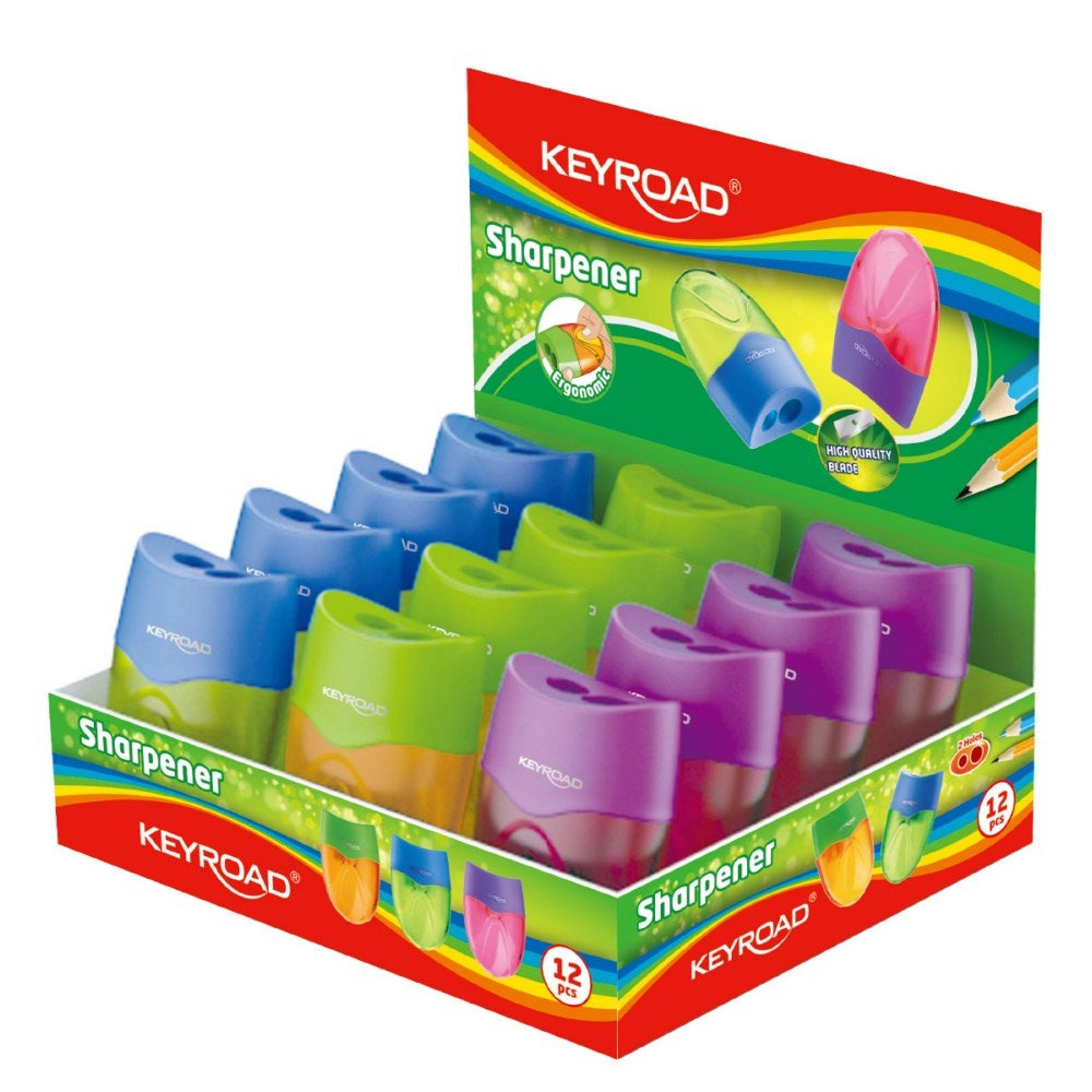 Hegyező 2 lyukú tartályos 12 db/display Keyroad Mellow vegyes színek kép