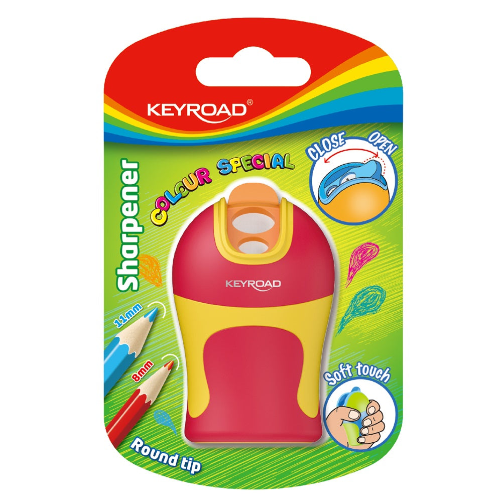 Hegyező 2 lyukú tartályos, fedeles, ceruzahegy gömbölyítő Keyroad Colour Special vegyes színek kép