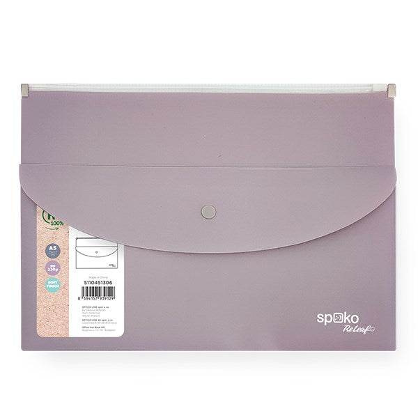Irattasak SPOKO ReLeaf PP A/5 cipzáras és DL patentos SoftTouch lila
