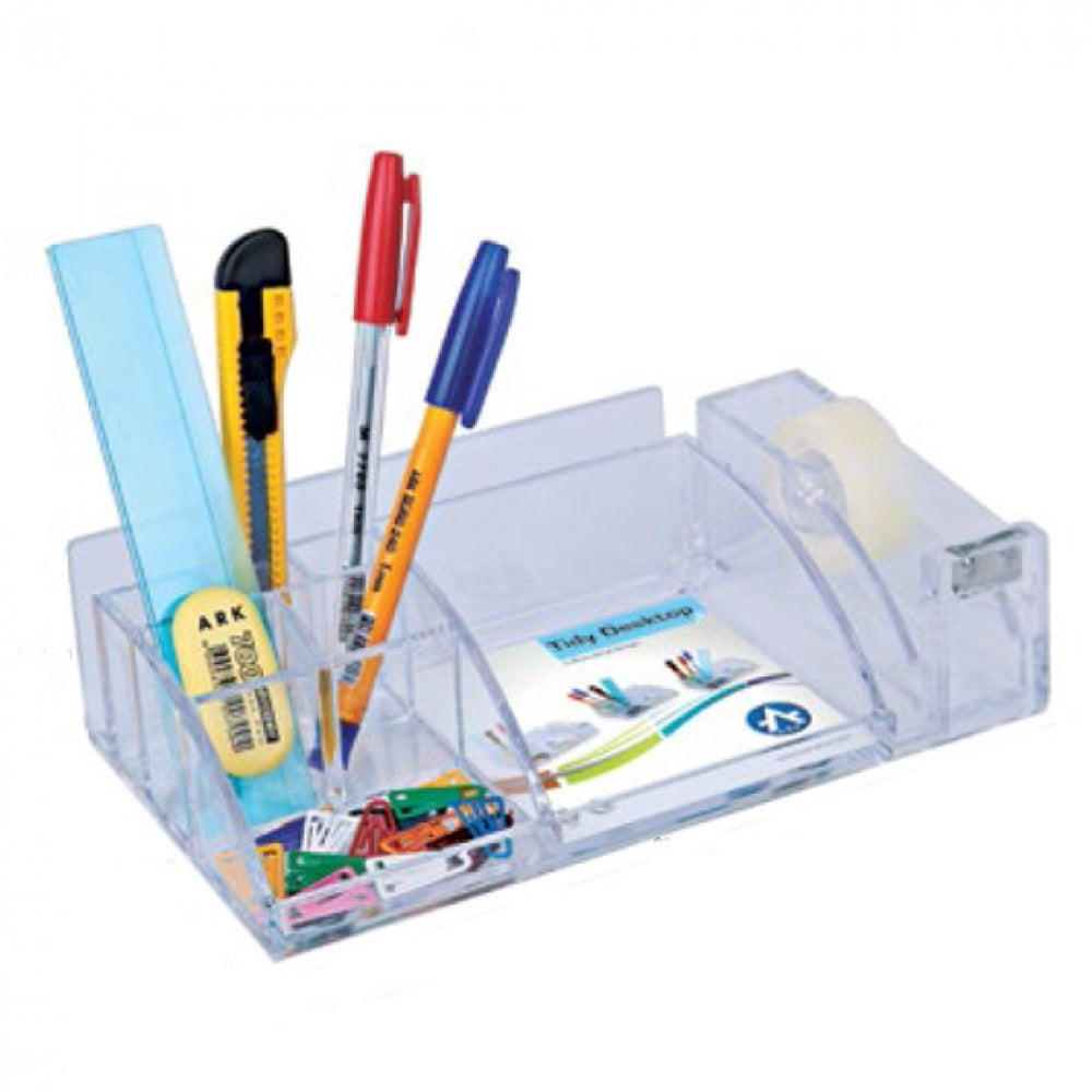 Írószertartó 8 rekeszes, 230x125x65mm, ragszalag tépővel műanyag, Bluering® víztiszta kép