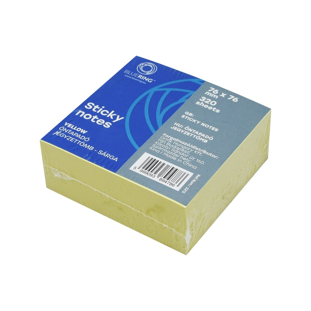 Jegyzettömb öntapadó, 76x76mm, 320lap, kocka Bluering® sárga kép