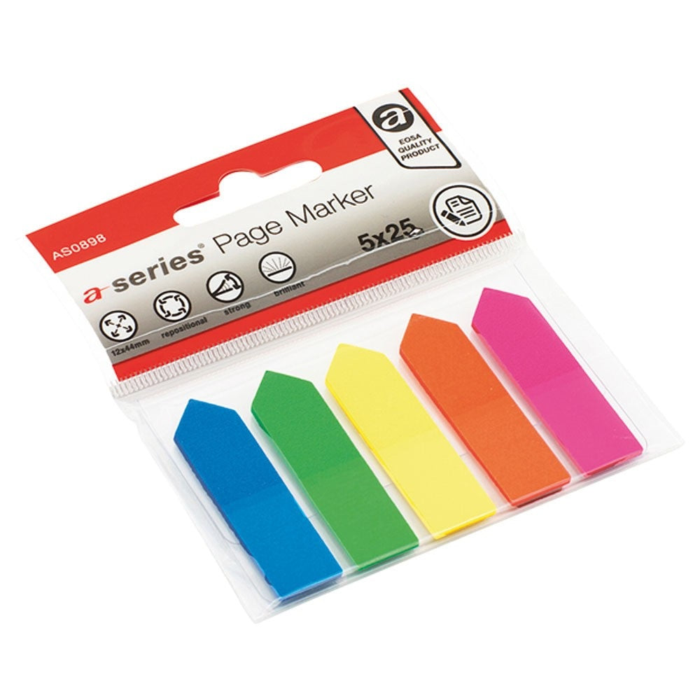 Jelölőcímke 12x44mm, 5x25lap, nyíl, műanyag A-series kék, zöld, sárga, pink, narancssárga kép