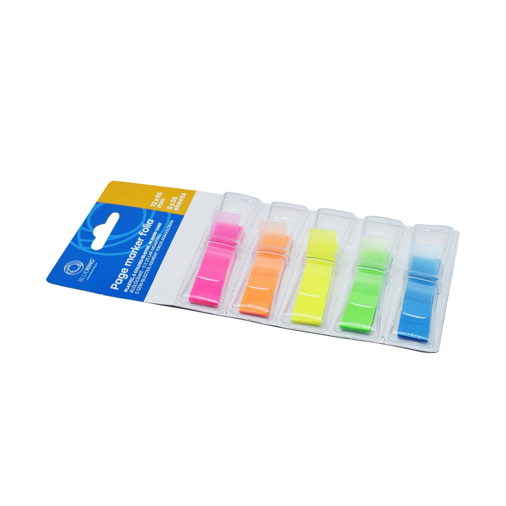 Jelölőcímke 12x45mm, 5x25lap, műanyag 5szín/bliszter, kemény tokos adagolóban Bluering® kép