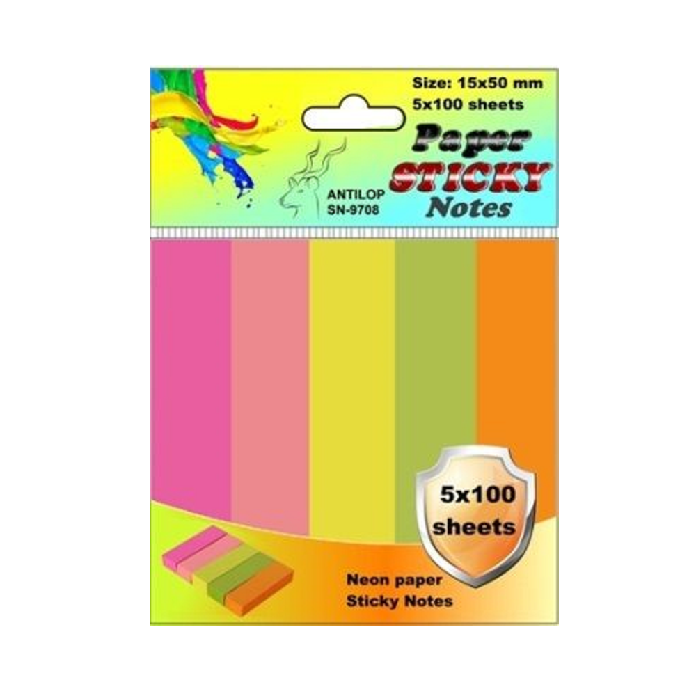 Jelölőcímke 15x50mm, 5x100lap papír, neon színek Antilop kép