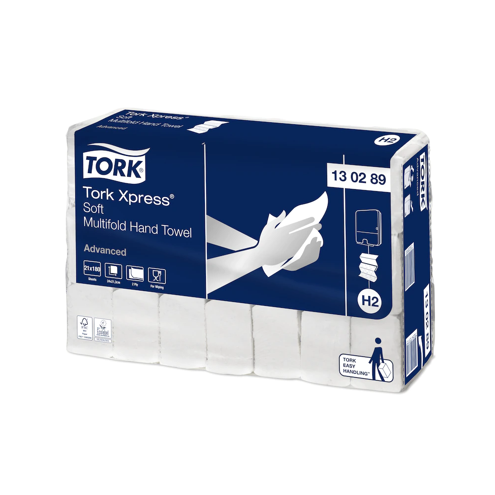Kéztörlő 2 rétegű Z hajtogatású 180 lap/csomag 21 cs/karton Advanced Xpress® Soft Multifold H2 TORK_130289 fehér kép