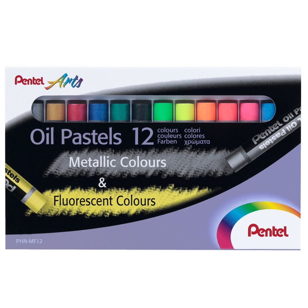 Kréta olajpasztell készlet, PHN-MF12 Pentel, 12 klf., fluoreszkáló metál szín kép
