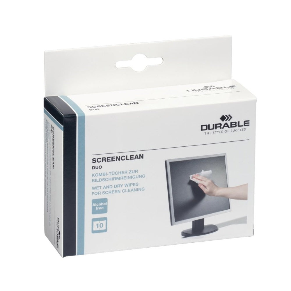 Monitor tisztító kendő, száraz és nedves 10-10 db/csomag Durable Screenclean Duo kép