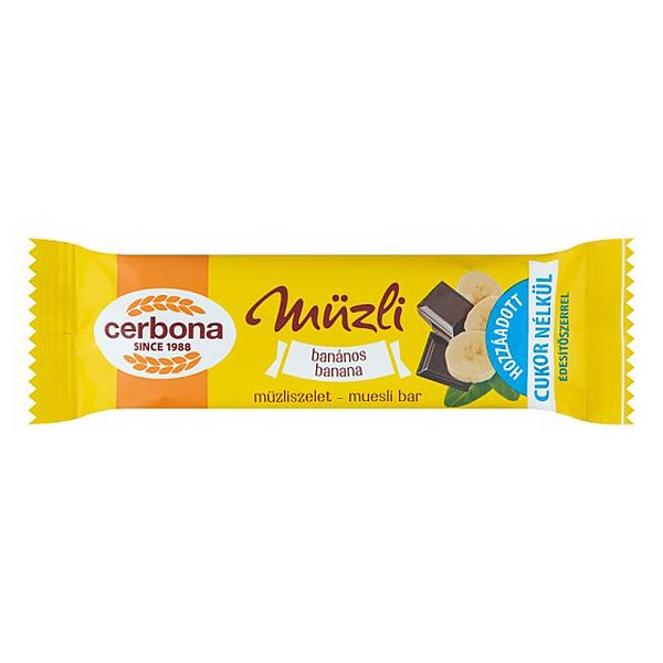 Müzliszelet CERBONA csokoládés és banános kakaós bevonóval 20 g