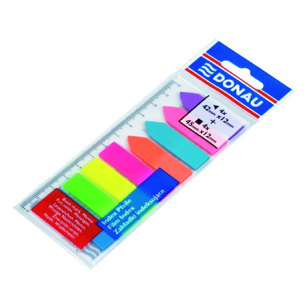 Oldaljelölő DONAU 12x45 mm címke + nyíl 12x42 mm PP vegyes neon szín 8x25 lap