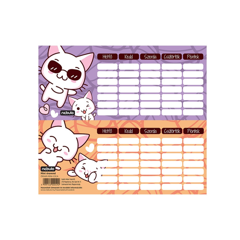 Órarend egylapos Cicás, 25 db/csomag, Nebulo kép