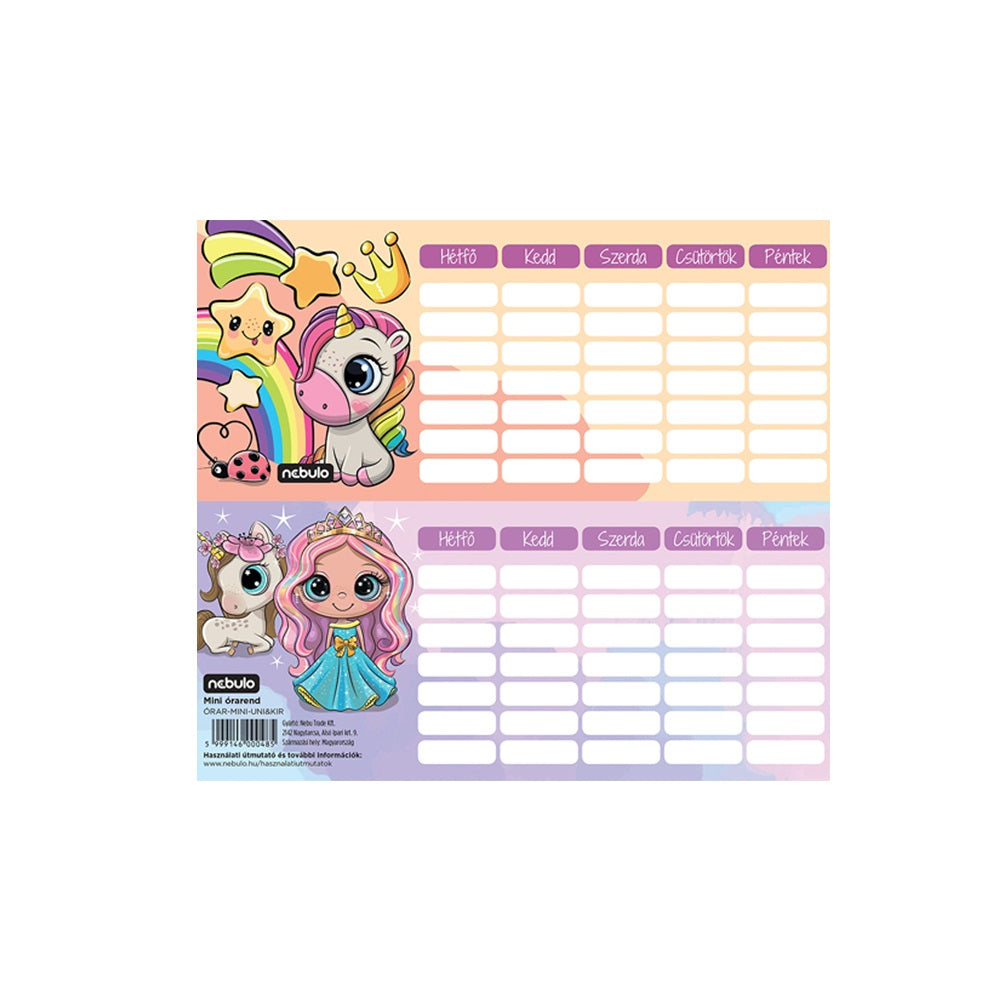 Órarend egylapos Uni/Kir, 25 db/csomag, Nebulo kép