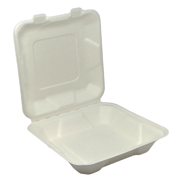 Papírdoboz eldobható 1 részes ételes KOMP cukornád lebomló 20X20x6,5cm natúr 100 darabos