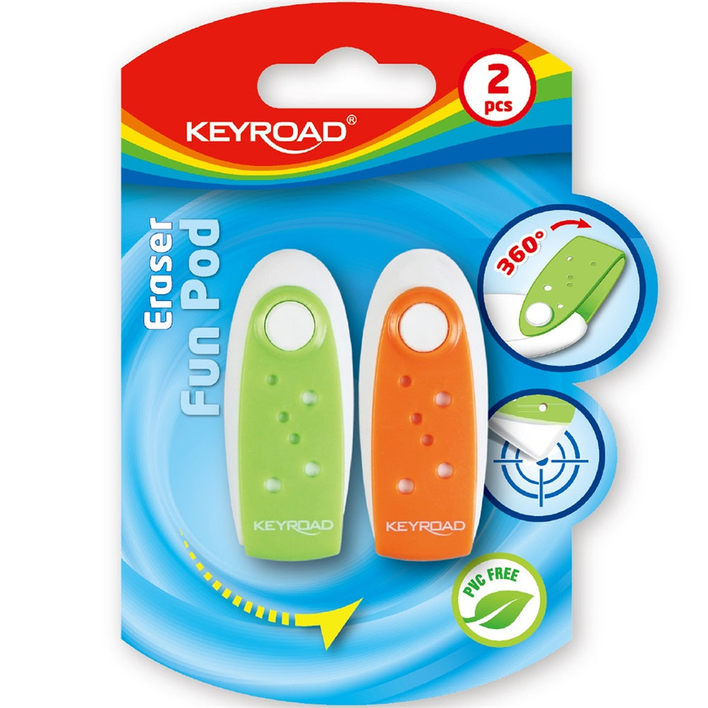 Radír, PVC mentes 2 db/bliszter Keyroad Fun Pod vegyes színek kép