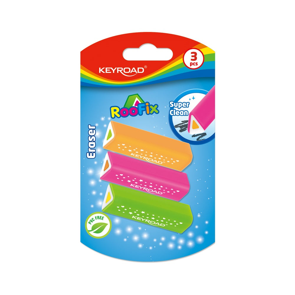 Radír, PVC mentes 3 db/bliszter Keyroad Roo Fix vegyes színek kép