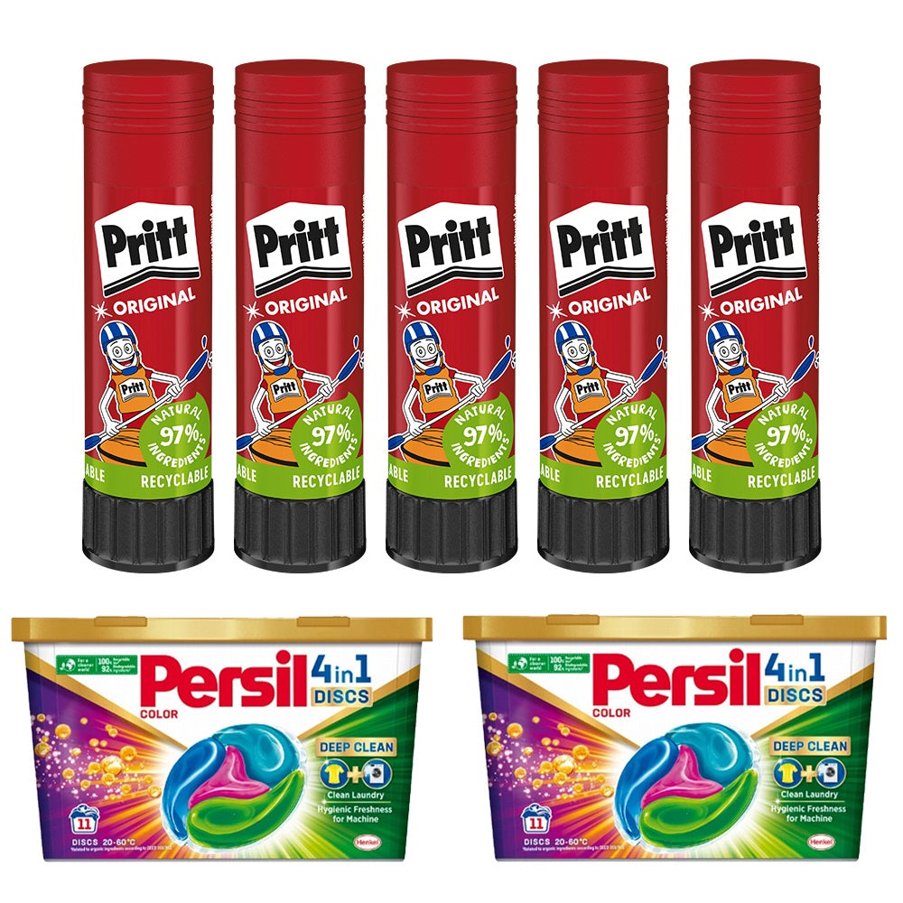 Ragasztóstift 43 g AKCIÓS CSOMAG + 2 db Persil Discs Color mosókapszula 100x43 g (10x10 db ) stift Pritt kép