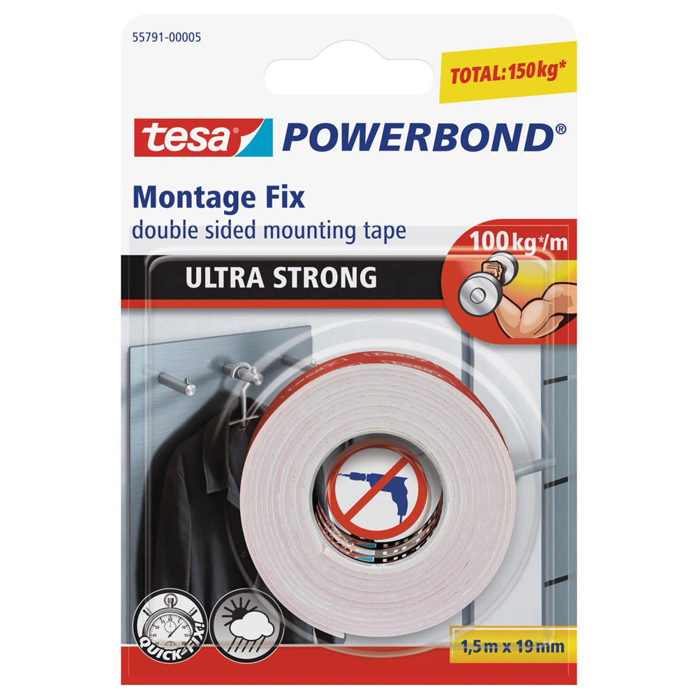 Ragasztószalag kétoldalas, rögzítószalag ultra erős 19mmX1,5m PowerBond Tesa kép