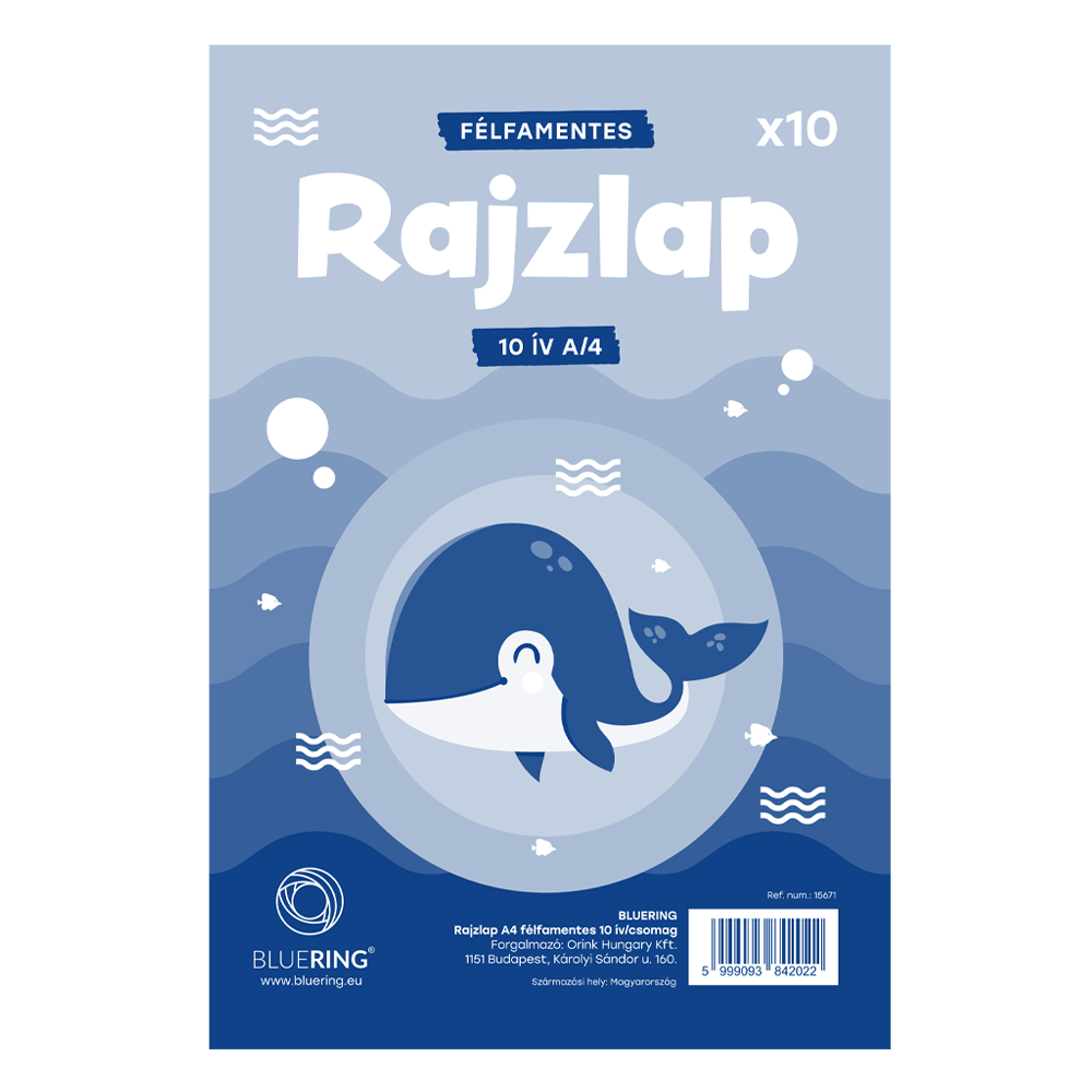 Rajzlap A4, félfamentes fóliázva Bálnás Bluering® 10 ív/csomag, kép