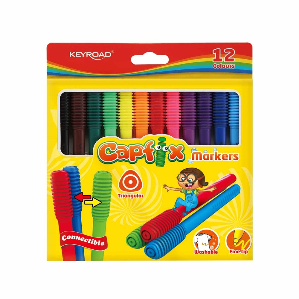 Rostirón, filctoll készlet összekapcsolható fejekkel 12 db/bliszter Keyroad Capfix vegyes színek kép