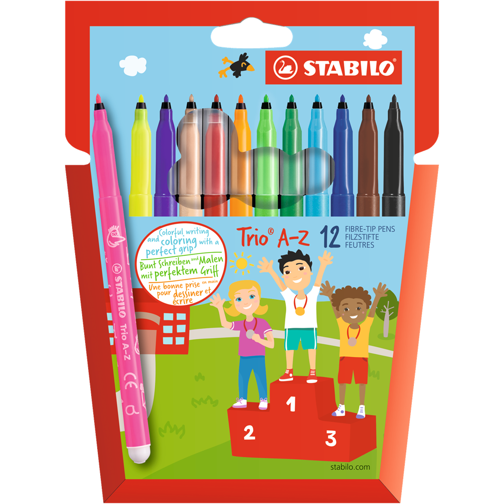 Rostirón, filctoll készlet, vízbázisú háromszögletű Stabilo Trio A-Z 378/12 12 klf. Szín kép