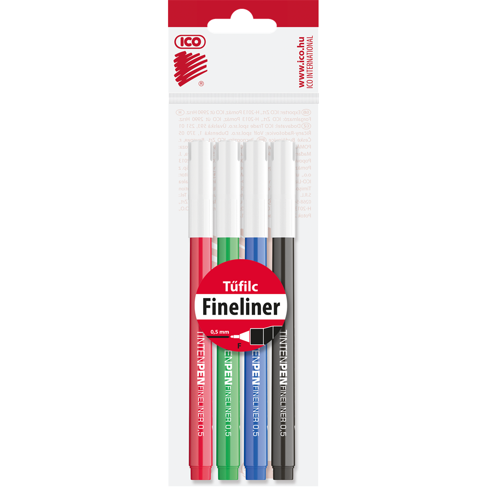 Rostirón, tűfilc vízbázisú, 0,5mm, kerek test, Tinten Pen Ico, 4 klf.szín kép