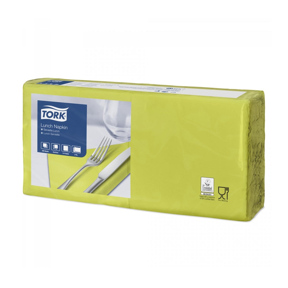 Szalvéta 2 rétegű 1/4 hajtás lapméret: 32,8 x 32,5 cm 200 lap/csomag Lunch Tork_477840 lime kép