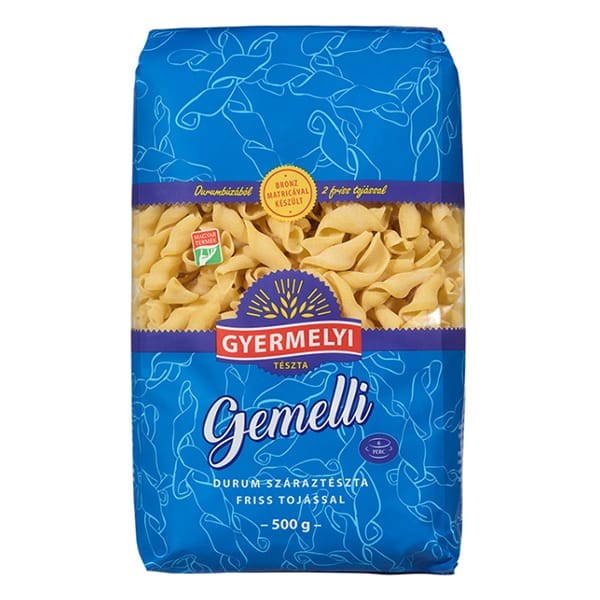 Száraztészta gemelli GYERMELYI 2 tojásos durum 500 g