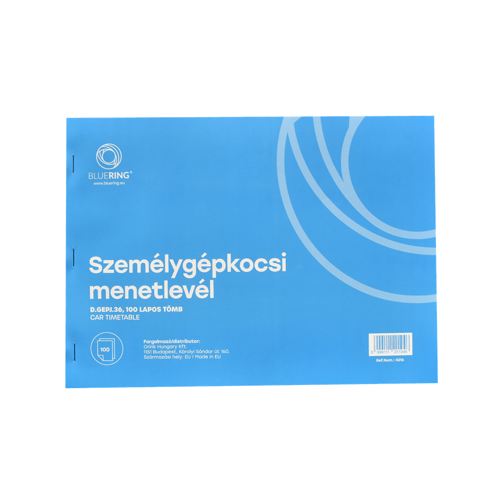 Személygépkocsi menetlevél 100lap,os A4, fekvő személygépkocsi D.GEPJ.36 Bluering® kép
