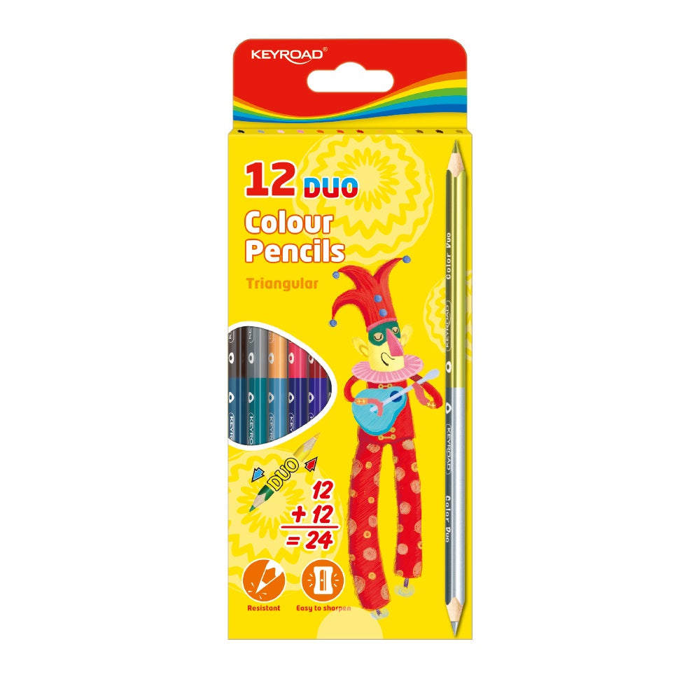 Színes ceruza készlet kétvégű, háromszögletű Keyroad Duo 12 klf. szín kép