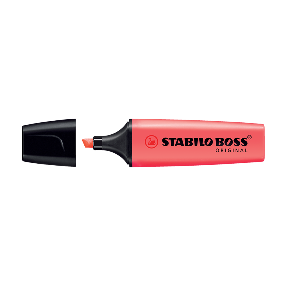 Szövegkiemelő 2-5mm, vágott hegyű, STABILO Boss original piros kép