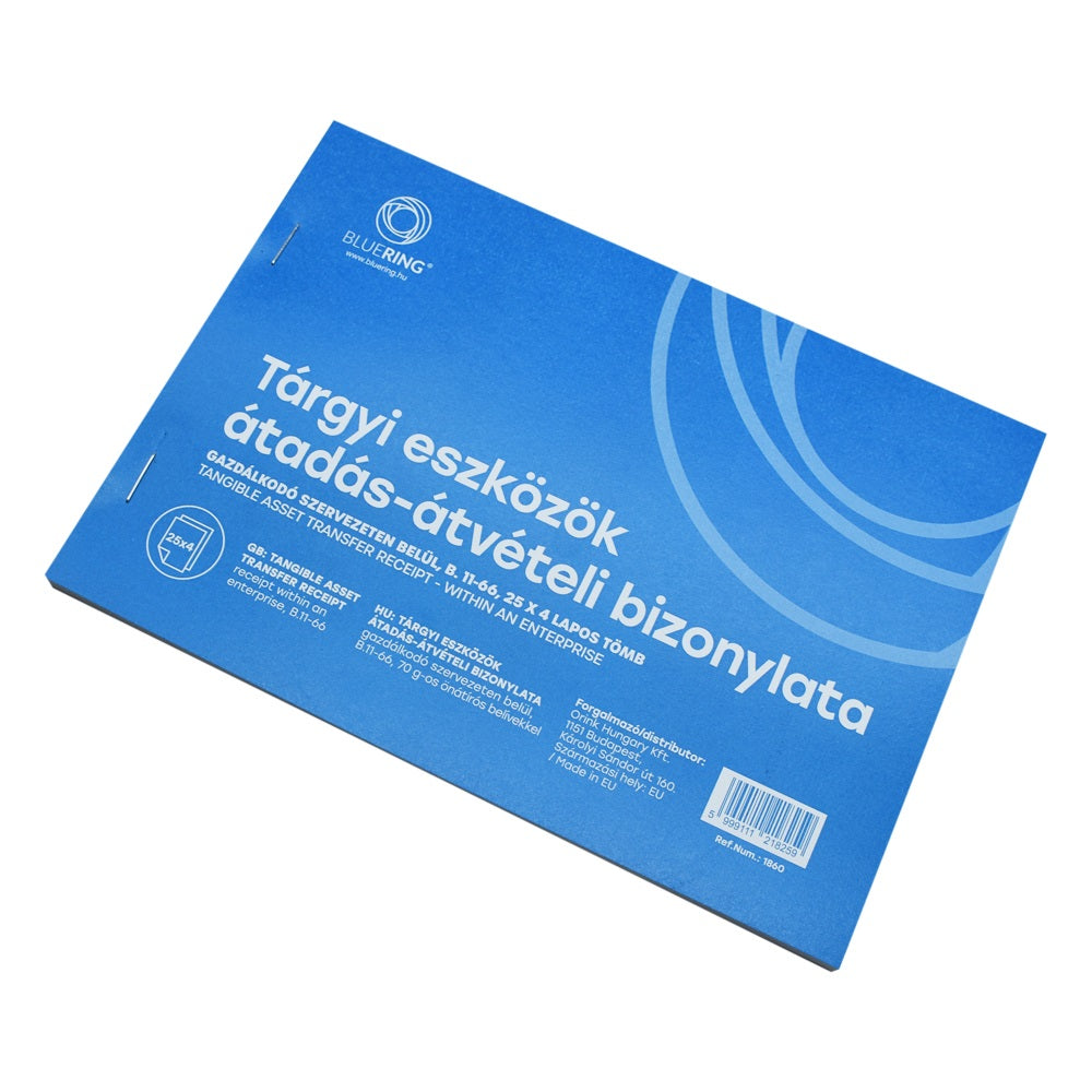 Tárgyi eszköz átadás átvétel bizonylat gazdálkodó szervezeten belül 25x4lapos A5, fekvő B.11-66 Bluering® kép
